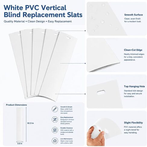 شرائح استبدال الستائر الرأسية، شرائح ستائر PVC بيضاء مقاس 82.5 × 3.5 بوصة للستائر الرأسية، شرائح بديلة لستائر الأبواب المنزلقة للأبواب والنوافذ (5 شرائح) in Kuwait