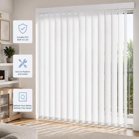 شرائح استبدال الستائر الرأسية، شرائح ستائر PVC بيضاء مقاس 82.5 × 3.5 بوصة للستائر الرأسية، شرائح بديلة لستائر الأبواب المنزلقة للأبواب والنوافذ (5 شرائح) in Kuwait