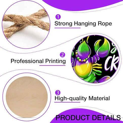 Deroro Mardi Gras Fleur De Lis Front Door Sign, New Orleans Carnival Wood Door Hanger Outdoor Outside Porch Decor, Crown Beads Wooden Wreath Indoor Wall Hanging Decoration in Saudi Arabia