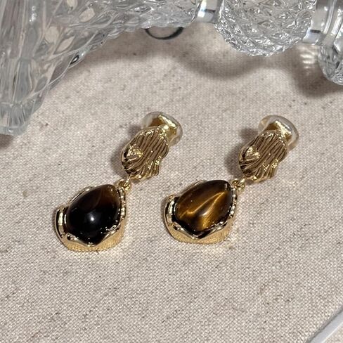 2PCS Maillard Gold Clip On Earrings for Women Dangle Ear Clips Wedding Anniversay Birthday Daily Wear in Saudi Arabia
