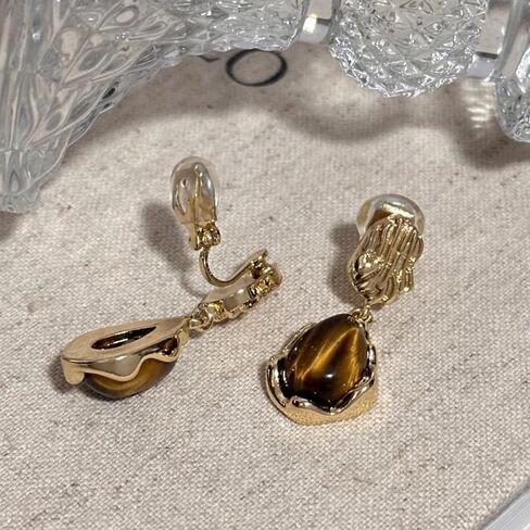 2PCS Maillard Gold Clip On Earrings for Women Dangle Ear Clips Wedding Anniversay Birthday Daily Wear in Saudi Arabia