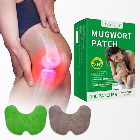 EAYONYUM 100 Count Knee Pain Relief Patches, Up to 8 Hours Heat Mugwort Patch, Maximum Strength Plaster for Knee & Sore Muscles, Stiffness, Strain, Joint Discomfort, Bone-on-Bone, Strong Adhesion in Kuwait
