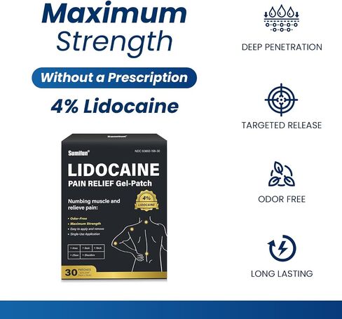 Sumifun Lidocaine Patches Maximum Strength - 30 Counts Pain Relief Patch for Back Aches Muscle Soreness Stiff Neck Joint Pain Topical Analgesic (Large, Count, 30) in Kuwait