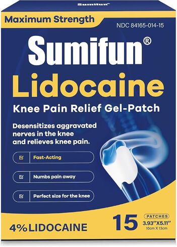 Sumifun Lidocaine Knee Pain Relief Gel-Patches - Maximum Strength Lidocaine Patches for Knee Pain, Muscle and Joint Pain - Up to 8-Hours Knee Pain Relief (Large, Count, 22) in Kuwait