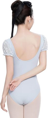 Women Ballet Leotards Short Sleeve, Lace Splice Dance&Gymnastics Bodysuits in Saudi Arabia