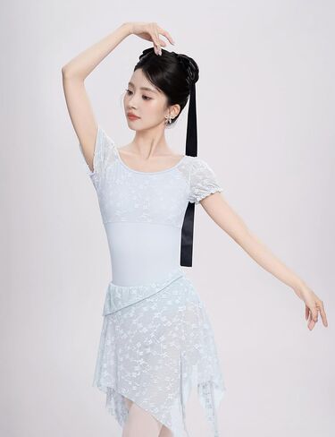 Women Ballet Leotards Short Sleeve, Lace Splice Dance&Gymnastics Bodysuits in Saudi Arabia