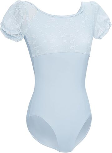 Women Ballet Leotards Short Sleeve, Lace Splice Dance&Gymnastics Bodysuits in Saudi Arabia