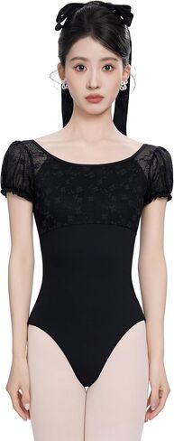 Women Ballet Leotards Short Sleeve, Lace Splice Dance&Gymnastics Bodysuits in Saudi Arabia
