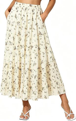 NASHALYLY Women's High Waisted Maxi Skirt,Elastic Chiffon Boho Long Skirt with Pockets in Kuwait