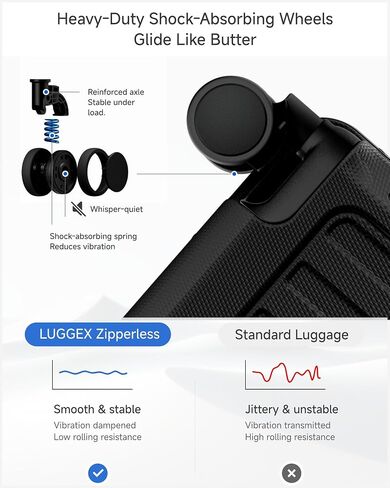 حقيبة حمل بدون سحاب من LUGGEX مع عجلات دوارة مقاس 22.5 بوصة × 15.5 بوصة × 9.6 بوصة، حقيبة بفتحة أمامية من البولي كربونات الألومنيوم SF81، TSA وحامل أكواب (ZX-Pro، أسود) in Kuwait