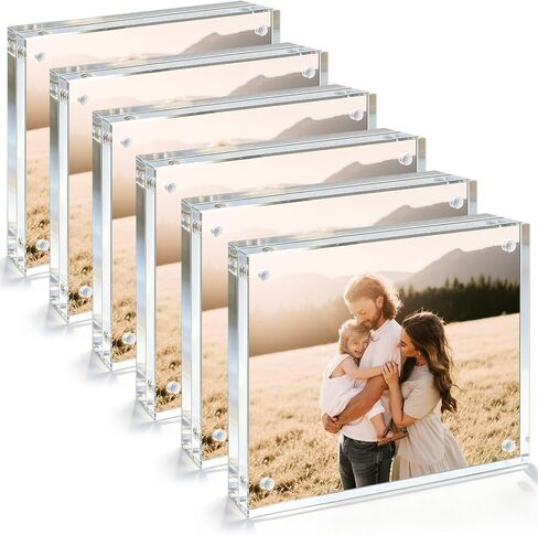 Acrylic Picture Frame 4x6 - 4 Pack Double Sided Magnetic Picture Frame, Clear Frameless 4 x 6 Picture Frames, Shatterproof Acrylic Photo Frame 4 by 6 Freestanding Tabletop Display with Wiping Cloth, Gift for Dad in Saudi Arabia