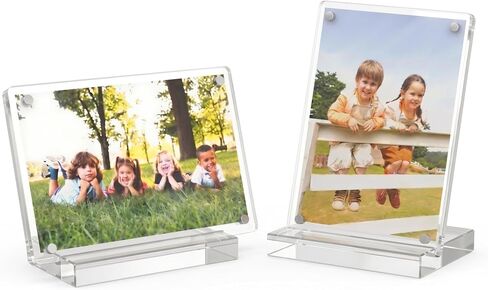 2 Pack 2.4x3.5 Acrylic Picture Frame, Clear Magnetic Photo Frame with Base, Double Sided Frameless Display for Desktop & Refrigerator, Instax Mini Film, mothers day gifts in Saudi Arabia