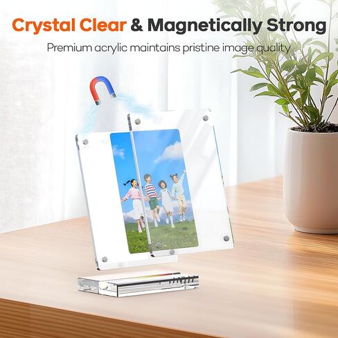 2 Pack 2.4x3.5 Acrylic Picture Frame, Clear Magnetic Photo Frame with Base, Double Sided Frameless Display for Desktop & Refrigerator, Instax Mini Film, mothers day gifts in Saudi Arabia