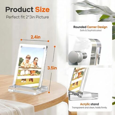 2 Pack 2.4x3.5 Acrylic Picture Frame, Clear Magnetic Photo Frame with Base, Double Sided Frameless Display for Desktop & Refrigerator, Instax Mini Film, mothers day gifts in Saudi Arabia