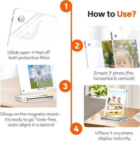2 Pack 2.4x3.5 Acrylic Picture Frame, Clear Magnetic Photo Frame with Base, Double Sided Frameless Display for Desktop & Refrigerator, Instax Mini Film, mothers day gifts in Saudi Arabia