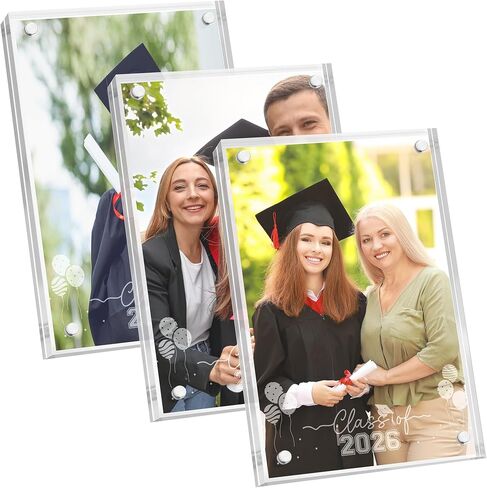 Aneco 3 Pack Class of 2026 Graduation Acrylic Picture Frames 4 x 6 Inch Graduate Double Sided Magnet Frames Clear Thick Freestanding Desktop Display with Engraved Design for High School College Gifts in Saudi Arabia