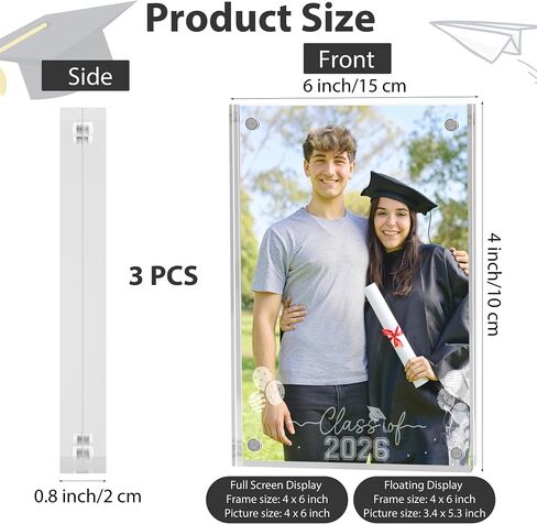 Aneco 3 Pack Class of 2026 Graduation Acrylic Picture Frames 4 x 6 Inch Graduate Double Sided Magnet Frames Clear Thick Freestanding Desktop Display with Engraved Design for High School College Gifts in Saudi Arabia
