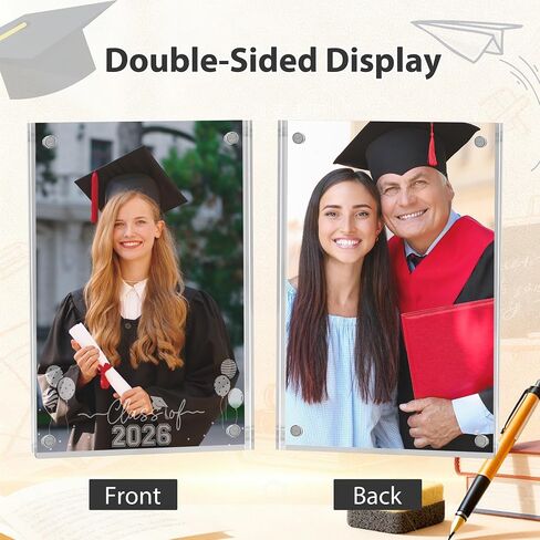 Aneco 3 Pack Class of 2026 Graduation Acrylic Picture Frames 4 x 6 Inch Graduate Double Sided Magnet Frames Clear Thick Freestanding Desktop Display with Engraved Design for High School College Gifts in Saudi Arabia