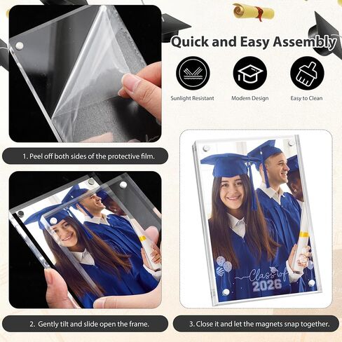 Aneco 3 Pack Class of 2026 Graduation Acrylic Picture Frames 4 x 6 Inch Graduate Double Sided Magnet Frames Clear Thick Freestanding Desktop Display with Engraved Design for High School College Gifts in Saudi Arabia