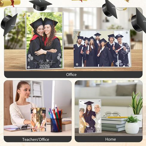 Aneco 3 Pack Class of 2026 Graduation Acrylic Picture Frames 4 x 6 Inch Graduate Double Sided Magnet Frames Clear Thick Freestanding Desktop Display with Engraved Design for High School College Gifts in Saudi Arabia