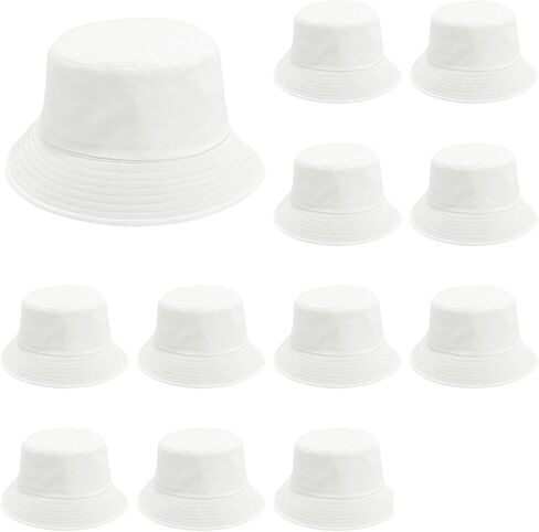 12Pcs White DIY Bucket Hats Bulk,Blank Cotton Craft Sun Hat for Men Women,Decorate Yourself Hats Making Kit ,Breathable Foldable Fishing Caps,Wide Brim Summer Outdoor Caps for Travel, Beach, DIY Craft in Kuwait