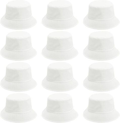 12Pcs White DIY Bucket Hats Bulk,Blank Cotton Craft Sun Hat for Men Women,Decorate Yourself Hats Making Kit ,Breathable Foldable Fishing Caps,Wide Brim Summer Outdoor Caps for Travel, Beach, DIY Craft in Kuwait