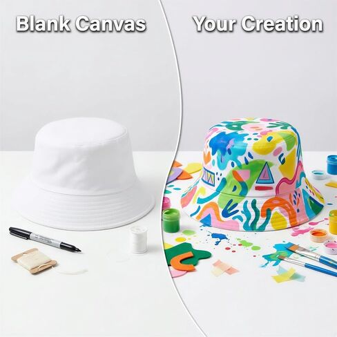 12Pcs White DIY Bucket Hats Bulk,Blank Cotton Craft Sun Hat for Men Women,Decorate Yourself Hats Making Kit ,Breathable Foldable Fishing Caps,Wide Brim Summer Outdoor Caps for Travel, Beach, DIY Craft in Kuwait