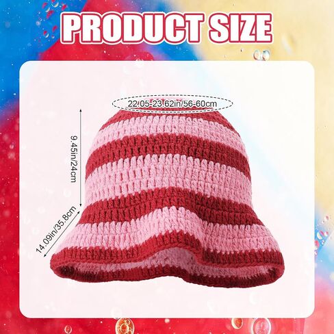 Pink Stripe Crochet Hat Women Knit Bucket Hat Trendy Women Handmade Bucket Cap for Shortcake Costume Strawberry Cherry Style in Kuwait