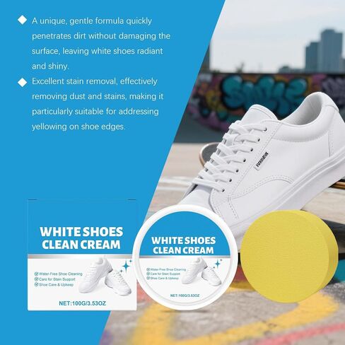 White Shoe Cleaner Cream, No-Wash Solid Cleaning Paste with Sponge, Multipurpose WhiteShoe Cleaner Paste, Removes Stains and Dirt, for Leather, Silicon, Car Interiors, 2 Pack in Saudi Arabia