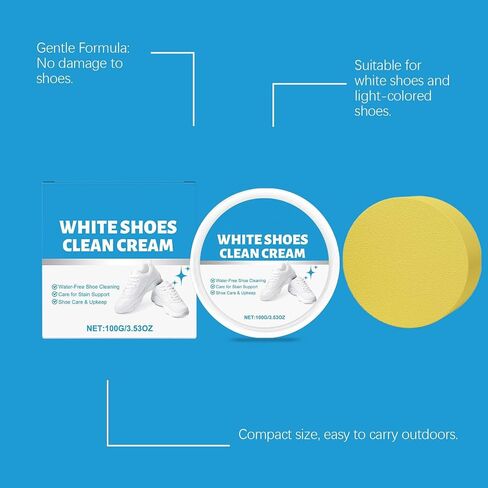 White Shoe Cleaner Cream, No-Wash Solid Cleaning Paste with Sponge, Multipurpose WhiteShoe Cleaner Paste, Removes Stains and Dirt, for Leather, Silicon, Car Interiors, 2 Pack in Saudi Arabia