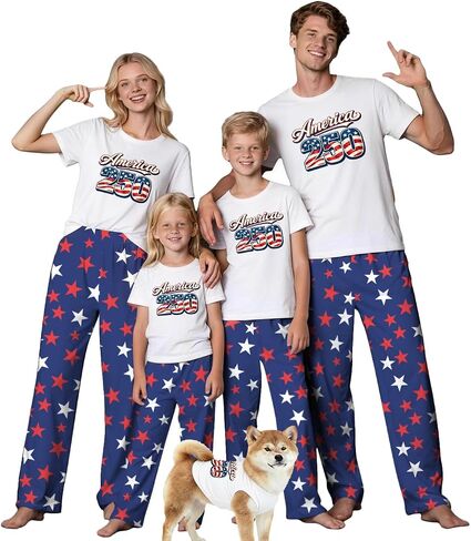 250th Anniversary American Flag Matching Family Pajamas, 4th of July Short Sleeve Pjs Set in Kuwait