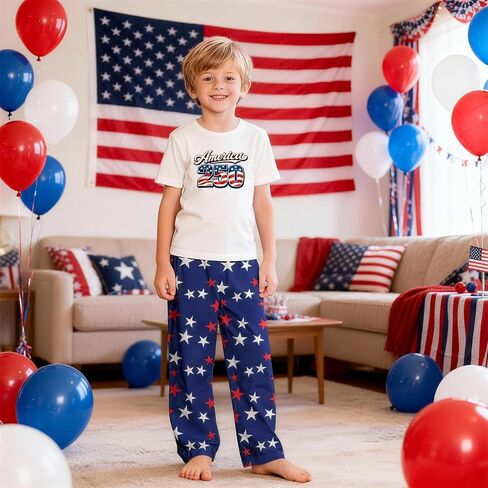 250th Anniversary American Flag Matching Family Pajamas, 4th of July Short Sleeve Pjs Set in Kuwait