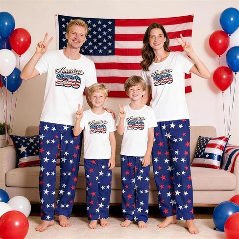 250th Anniversary American Flag Matching Family Pajamas, 4th of July Short Sleeve Pjs Set in Kuwait