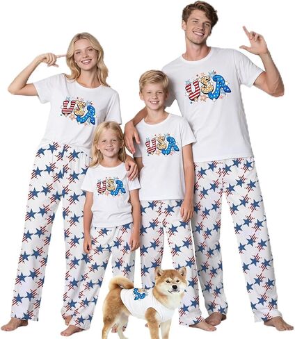 250th Anniversary American Flag Matching Family Pajamas, 4th of July Short Sleeve Pjs Set in Kuwait