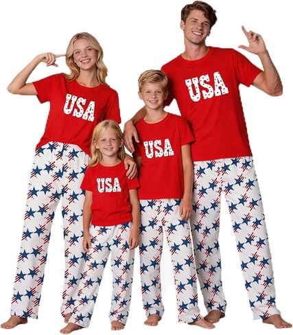 250th Anniversary American Flag Matching Family Pajamas, 4th of July Short Sleeve Pjs Set in Kuwait