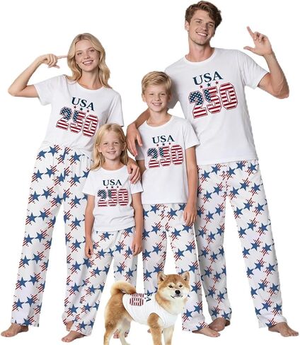 250th Anniversary American Flag Matching Family Pajamas, 4th of July Short Sleeve Pjs Set in Kuwait