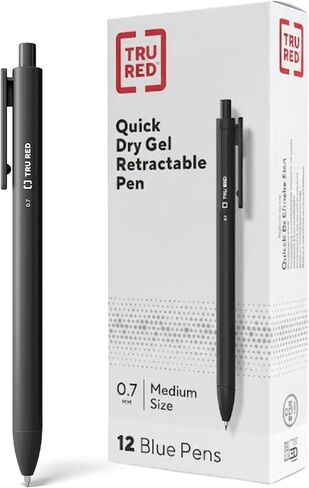 Staples TRU RED Retractable Quick Dry Gel Pens, Medium Point, 0.7mm, Black, Dozen (TR54498) in Saudi Arabia