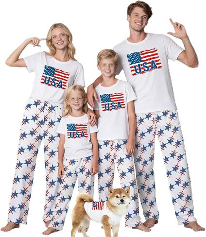 250th Anniversary American Flag Matching Family Pajamas, 4th of July Short Sleeve Pjs Set in Kuwait