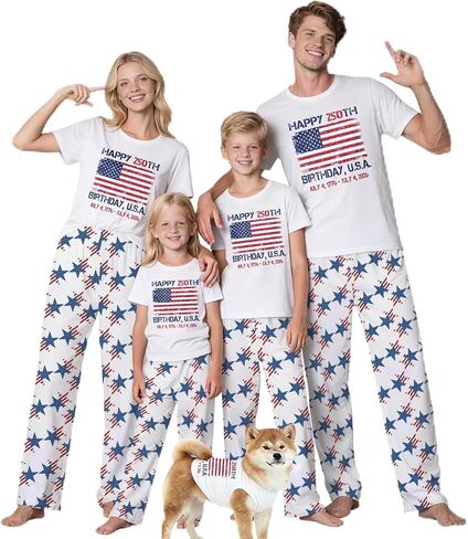 250th Anniversary American Flag Matching Family Pajamas, 4th of July Short Sleeve Pjs Set in Kuwait