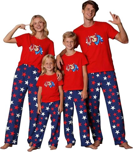 250th Anniversary American Flag Matching Family Pajamas, 4th of July Short Sleeve Pjs Set in Kuwait