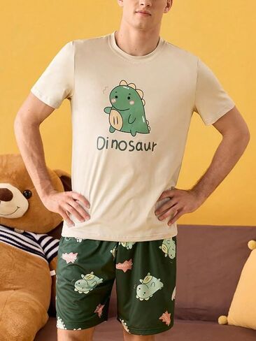 Men's Summer Pajama Sets Short Sleeved Shorts Sleepwear Men Casual Lounge Sets Youth Fashion Pajamas Men Round Collar Pjs Set in Kuwait