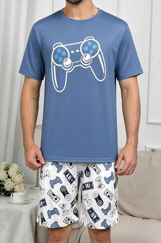 Men's Summer Pajama Sets Short Sleeved Shorts Sleepwear Men Casual Lounge Sets Youth Fashion Pajamas Men Round Collar Pjs Set in Kuwait