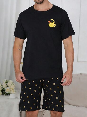 Men's Summer Pajama Sets Short Sleeved Shorts Sleepwear Men Casual Lounge Sets Youth Fashion Pajamas Men Round Collar Pjs Set in Kuwait