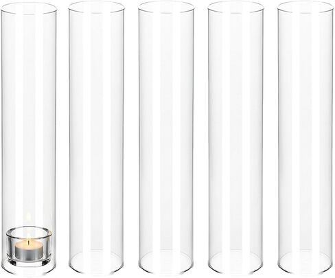5 Pcs Hurricane Glass Candle Holder Sleeves, H: 9.6" D: 1.97" Open Ended Clear Cylinder Chimney Tubes, Bottomless Windproof Shades for Taper Candlesticks, Wedding Table Centerpieces Decor in Saudi Arabia