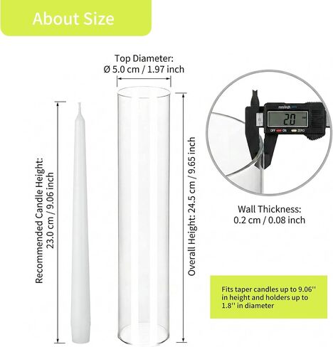 5 Pcs Hurricane Glass Candle Holder Sleeves, H: 9.6" D: 1.97" Open Ended Clear Cylinder Chimney Tubes, Bottomless Windproof Shades for Taper Candlesticks, Wedding Table Centerpieces Decor in Saudi Arabia