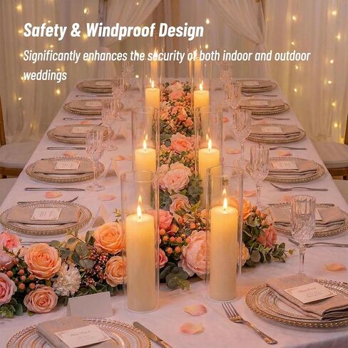 5 Pcs Hurricane Glass Candle Holder Sleeves, H: 9.6" D: 1.97" Open Ended Clear Cylinder Chimney Tubes, Bottomless Windproof Shades for Taper Candlesticks, Wedding Table Centerpieces Decor in Saudi Arabia