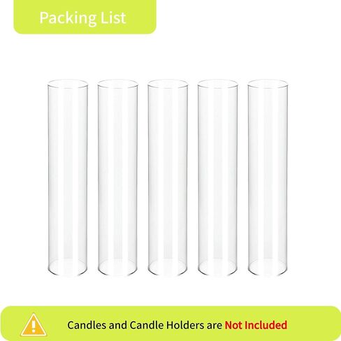 5 Pcs Hurricane Glass Candle Holder Sleeves, H: 9.6" D: 1.97" Open Ended Clear Cylinder Chimney Tubes, Bottomless Windproof Shades for Taper Candlesticks, Wedding Table Centerpieces Decor in Saudi Arabia