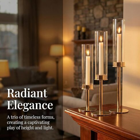 Gold Hurricane Candle Holders Set of 12, Tall Metal Windproof Glass Taper Candle Holder for Candelabra Centerpieces for Dining Table, Wedding, Party & Fireplace Mantel Decor in Kuwait