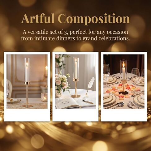 Gold Hurricane Candle Holders Set of 12, Tall Metal Windproof Glass Taper Candle Holder for Candelabra Centerpieces for Dining Table, Wedding, Party & Fireplace Mantel Decor in Kuwait