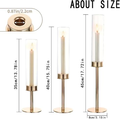 Gold Hurricane Candle Holders Set of 12, Tall Metal Windproof Glass Taper Candle Holder for Candelabra Centerpieces for Dining Table, Wedding, Party & Fireplace Mantel Decor in Kuwait